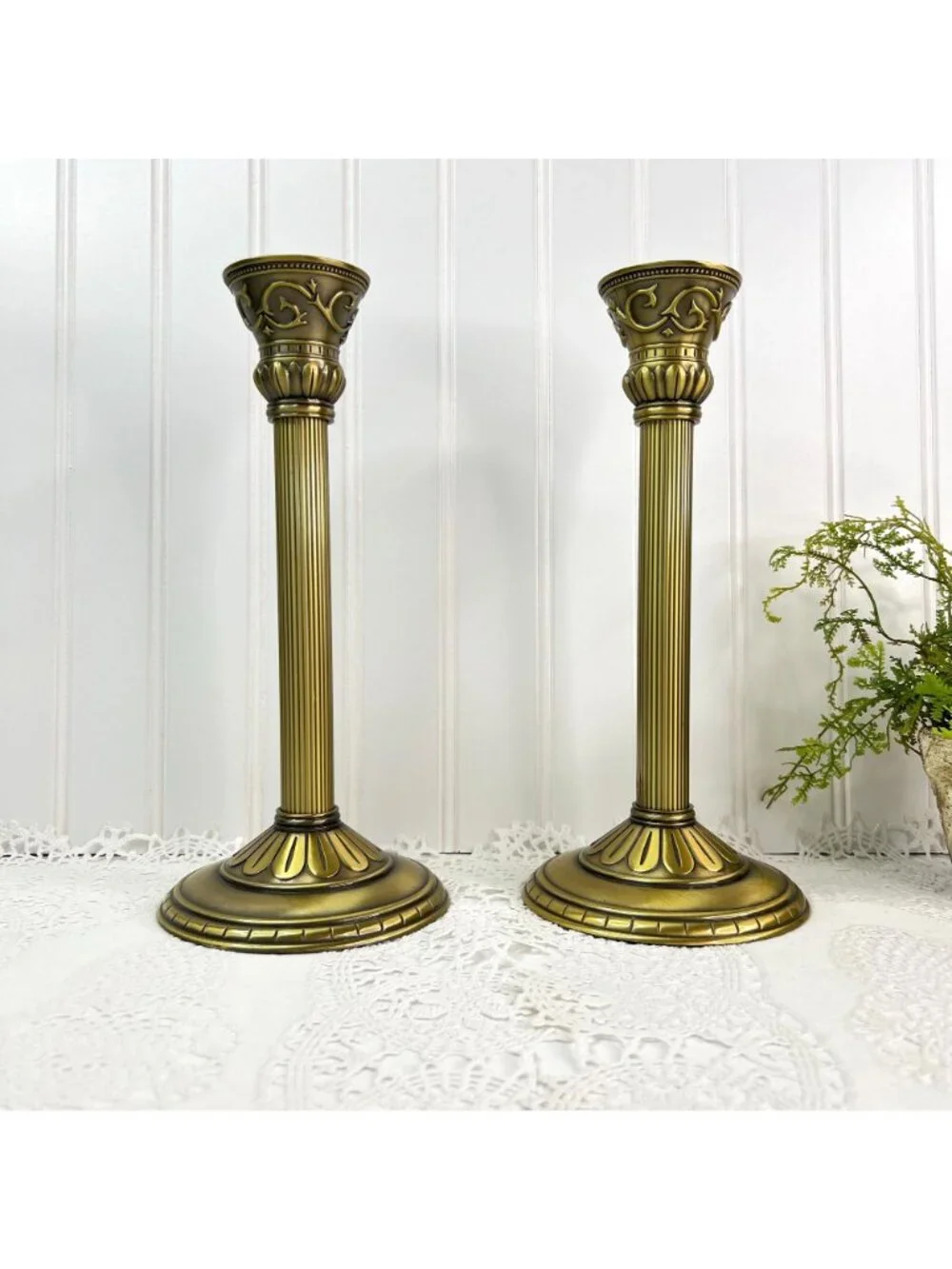Vtg Party Lite Classic Creations 2 Satin Gold 10.5" Tall Taper Candle Holders - Picture 11 of 12